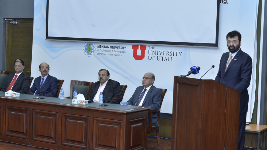 Chairman HEC Dr. Tariq Banuri interacts with the faculty & students of the Education City of Jamshoro at Mehran University