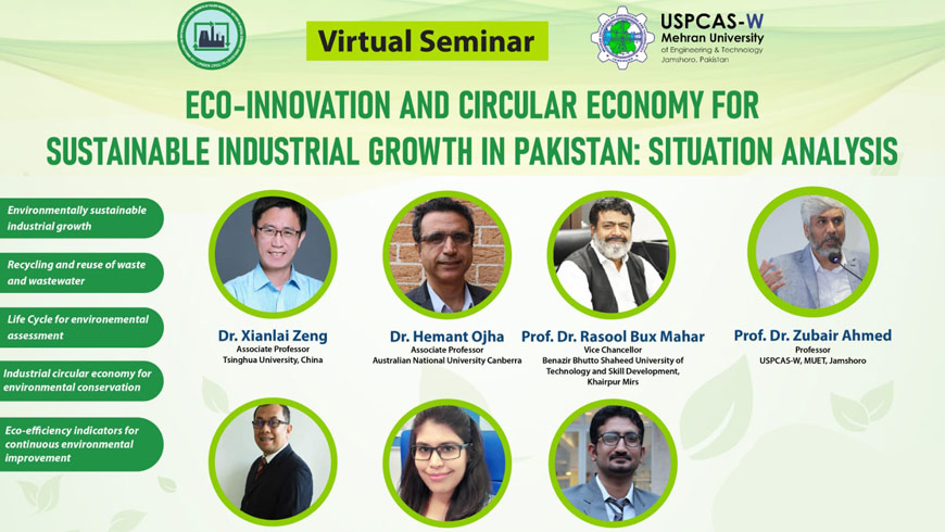 USPCAS-W, MUET, organized the first virtual seminar to share outcomes of the HEC-funded project on Eco-innovation for sustainable industrial growth in SEZs under CPEC